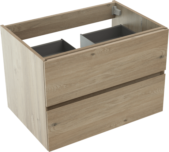 Storke Edge hängender Waschbeckenunterschrank: 75 x 52 cm, Eiche rustikal, 2 Schubladen