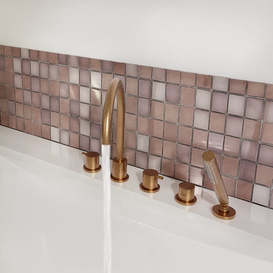 Blaufoss Round 5 trous Robinet de baignoire sur gorge Brushed Rosegold set douchette incl.