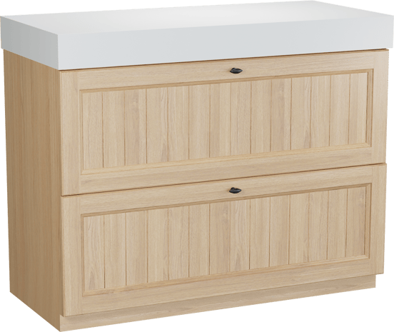 Balmani Lemon meuble salle de bains à poser 120 x 55 cm, plaqué chêne naturel avec Dominus tablette simple ou double en blanc mat