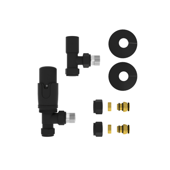 Vipera Torci thermostatisches Heizkörperventil, 90° rechtswinkel, Schwarz Matt