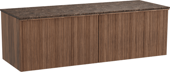 Balmani Forma meuble salle de bains suspendu 150 x 55 cm noyer américain avec Stretto tablette simple ou double en marbre dark emperador, Nervure circulaire asymétrique verticale