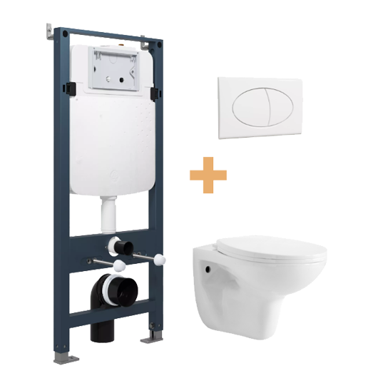 WC Set: Linie Lina Hänge WC, Weiß glänzend, spülrandlos, Linie Ilana Einbauspülkasten mit Betätigungsplatte