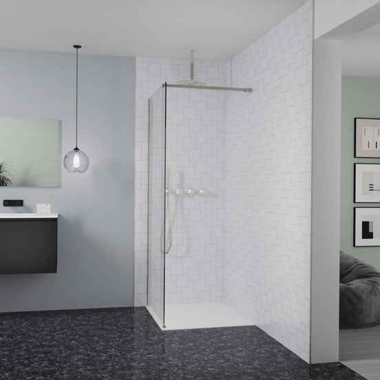 Balmani Modular Walk-In Dusche: 90 x 200 cm, Mikado, Profil Brushed CoolMetal