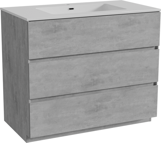 Storke Edge freistehendes Möbelstück Set: 95 x 52 cm, Beton dunkelgrau, mit Diva Einzelwaschtisch, Marmorkomposit Weiß glänzend