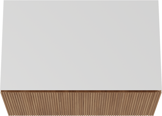 Balmani Eclips meuble salle de bains suspendu 90 x 55 cm Teck avec Eclips tablette simple en Solid Surface blanc mat, Nervure droite symétrique verticale