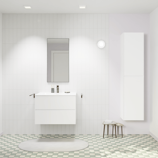 Storke Edge zwevend badmeubel 75 x 52 cm mat wit met Mata enkele wastafel in solid surface mat wit