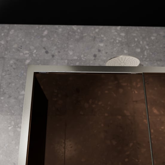 Balmani Senses Design Eckdusche: Schiebetür (Rechts) mit fixierte Seitenwand, 120 x 90 cm, Bronze, Profil Brushed CoolMetal