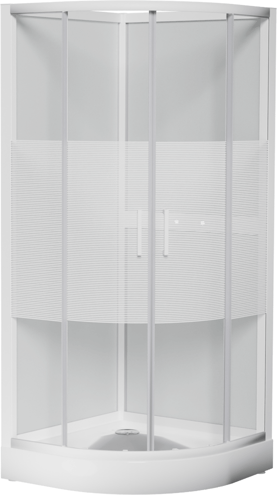 Luca Varess Talan kwartronde douchecabine met schuifdeuren 90 x 90 cm helder glas met mat gestreepte strook glanzend wit profiel