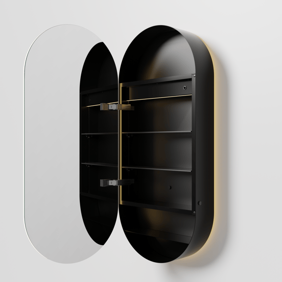 Balmani Mara spiegelkast 45 x 100 cm Mat Zwart met spiegelverlichting en anti-damp