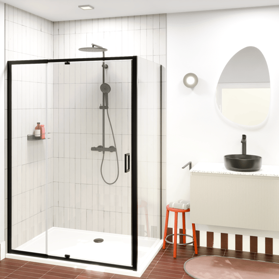 Luca Varess Vidor Telescope paroi de douche avec porte pivotante et paroi latérale fixe 140 x 90 cm verre transparent profil noir mat