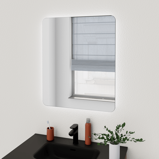 Linie Lux Badspiegel mit Beleuchtung: Abgerundete Ecken, 63 x75 cm