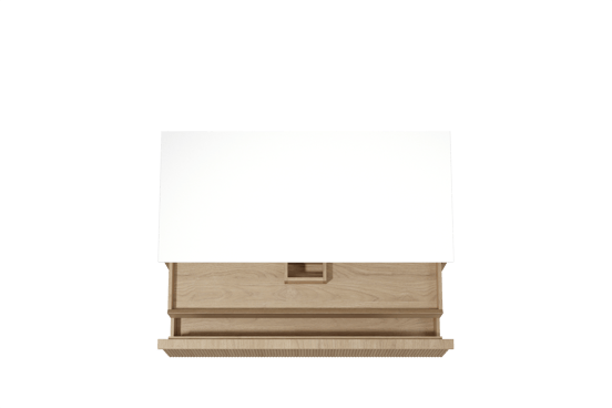 Balmani Forma hängendes Möbelstück Set: 120 x 55 cm, Naturbelassene Eiche, mit Stretto Einzel- oder Doppel Waschtischplatte, Solid Surface, Weiß matt, Vertikale symmetrische gerade Rippe