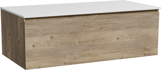 Storke Edge zwevend badmeubel 105 x 52 cm ruw eiken met Tavola enkel wastafelblad in solid surface mat wit