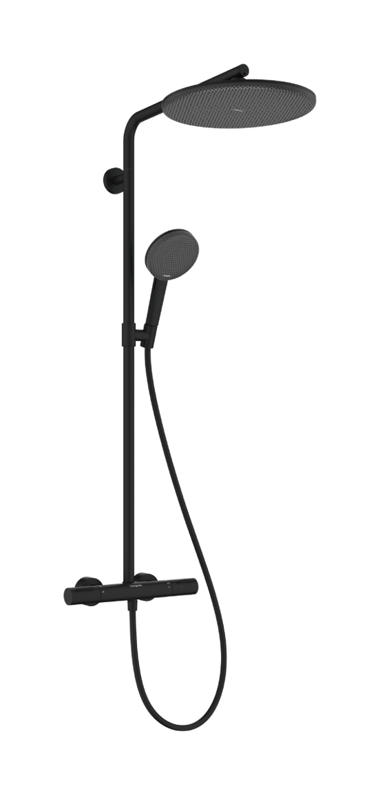 Hansgrohe Raindance Alive S Puro Showerpipe Duschsystem 300 1jet mit Ecostat Element Thermostat, Schwarz Matt