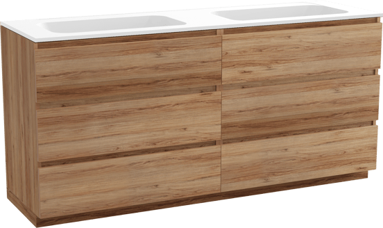 Balmani Lucida staand badmeubel 180 x 55 cm teakhout met Tablo Strada dubbele wastafel in composietmarmer mat wit