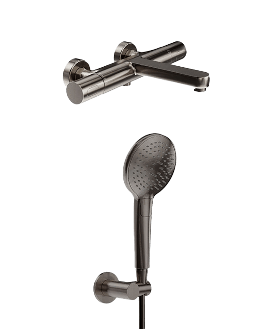 Blaufoss Apollo Thermostat-Badewannenarmatur: inkl. Handbrause-Set, Brushed Gunmetal