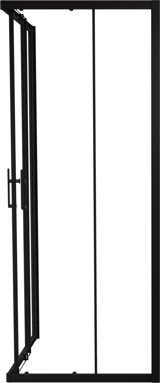 Linie Cadiz coin douche avec entrée d'angle avec double porte coulissante 80 x 80 cm Verre transparent profil noir mat