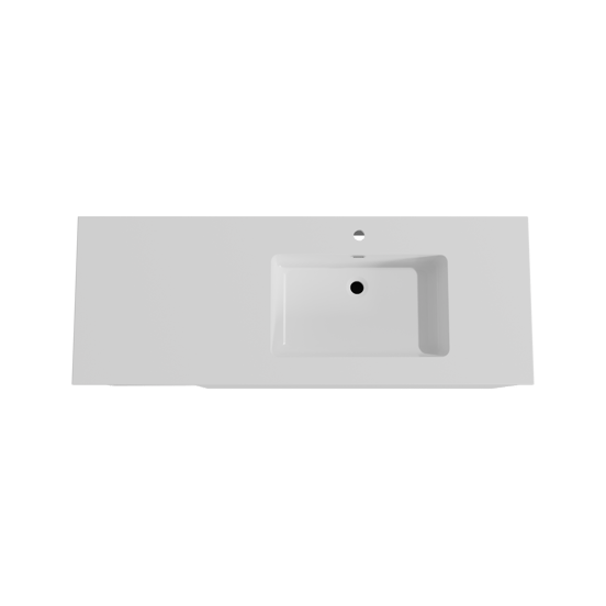 Storke Edge zwevend badmeubel 140 x 52 cm mat wit met Diva asymmetrisch rechtse wastafel in composietmarmer hoogglans wit