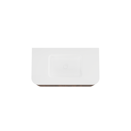 Balmani Moon meuble salle de bains suspendu 100 x 55 cm noyer américain avec Moon plan simple en solid surface blanc mat