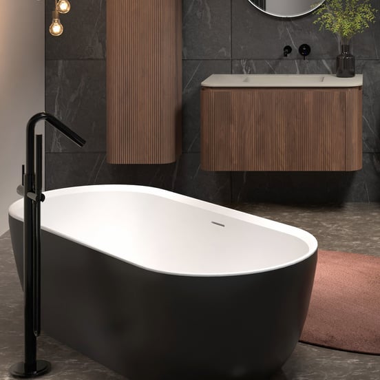 Blaufoss Round Move robinet de bain mitigeur îlot (montage sol) Noir Brillant