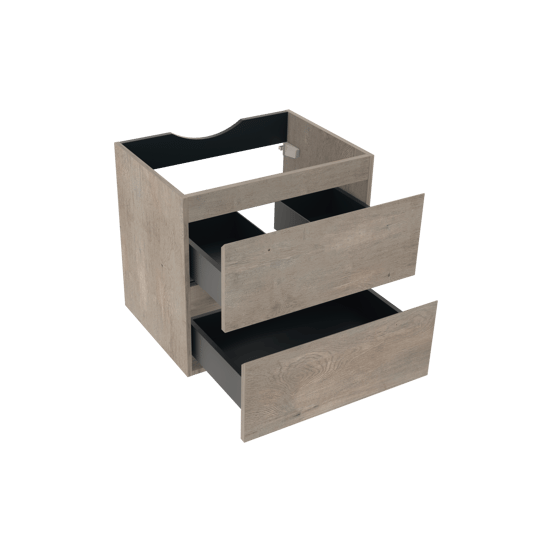 Linie Lado hängender Waschbeckenunterschrank: 60 x 46 cm, graue Eiche, 2 Schubladen