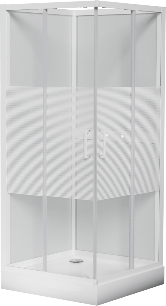 Luca Varess Talan douchecabine met schuifdeuren 90 x 90 cm helder glas met mat gestreepte strook glanzend wit profiel