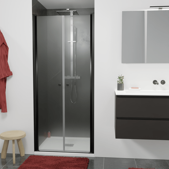 Luca Varess Kuresa porte battante 90 x 200 cm verre transparent profil noir mat