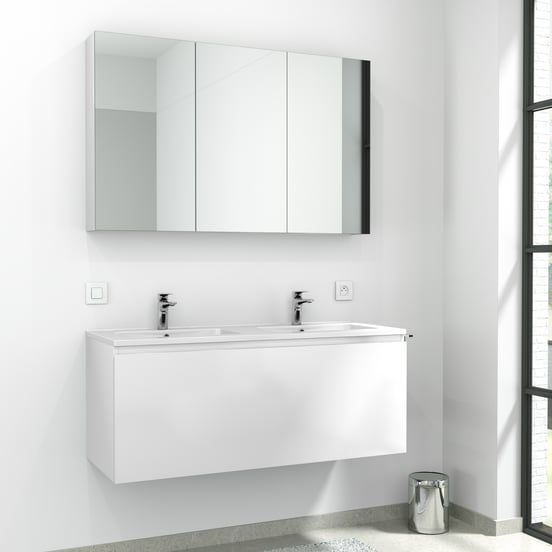 Linie Montro Spiegelschrank Bad: 120 x 75 cm, Weiß Glänzend