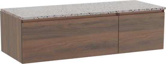 Storke Edge meuble salle de bains suspendu 130 x 52 cm noyer avec Tavola tablette simple ou double en blanc/noir mat terrazzo