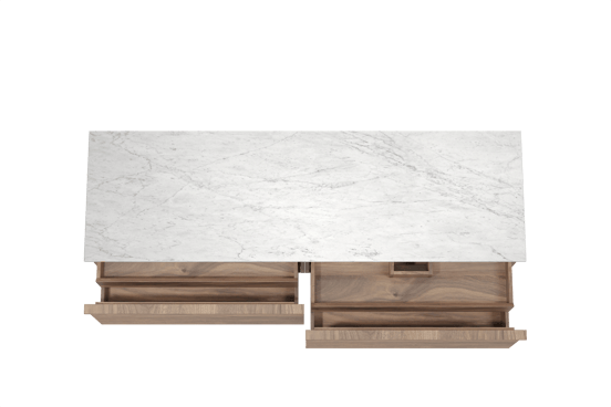 Balmani Forma meuble salle de bains suspendu 180 x 55 cm noyer américain avec Stretto tablette simple ou double en marbre carrare, Nervure droite symétrique horizontale