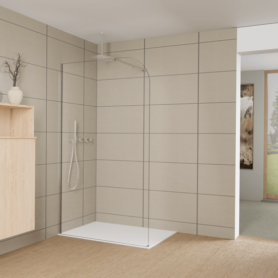 Balmani Modular inloopdouche: 120 x 200 cm, Helder glas afgerond, Glanzend chroom profielen