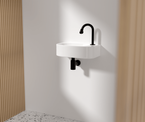 Luca Varess Rondo Handwaschbecken: 41 x 22 cm, Keramik, Weiß Glänzend