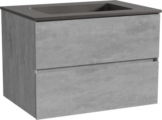 Storke Edge meuble salle de bains suspendu 75 x 52 cm béton gris foncé avec Scuro plan simple en quartz noir mat
