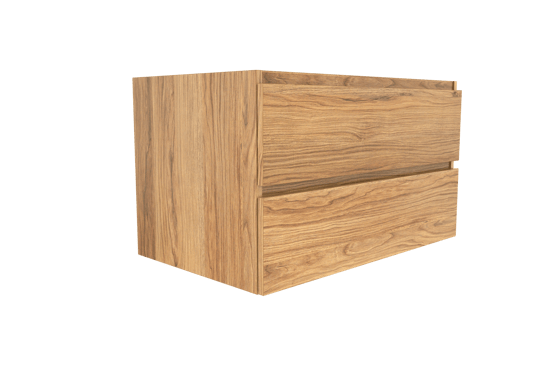 Balmani Lucida hängender Waschbeckenunterschrank: 90 x 55 cm, Teak, 2 Schubladen