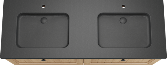 Balmani Lemon zwevend badkamermeubel 150 x 55 cm, fineer natuur eik met Napoli dubbele wastafel in graniet zwart