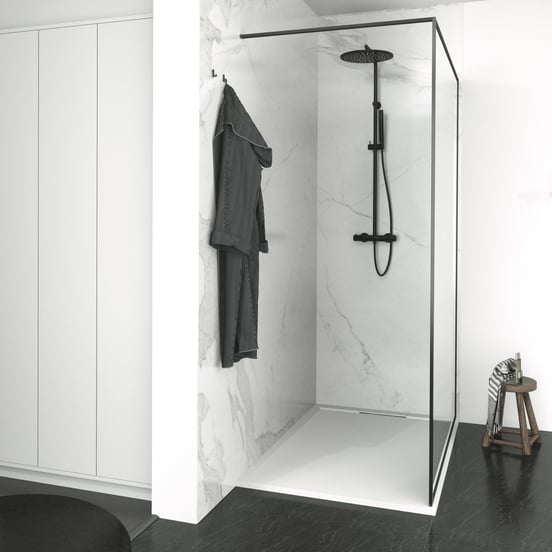 Balmani Framed inloopdouche 140 x 210 cm helder glas met coating, mat zwart profiel