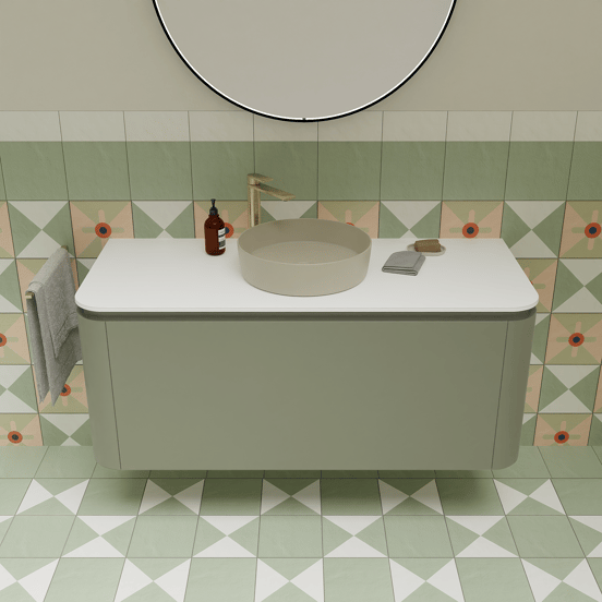 Balmani Moon enkel of dubbel wastafelblad mat witte Solid Surface 130 x 55 cm