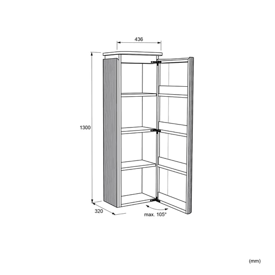 Balmani Moon zwevende badkamerkast rechts natuur eiken 44 x 32 x 130 cm vert. sym. groef
