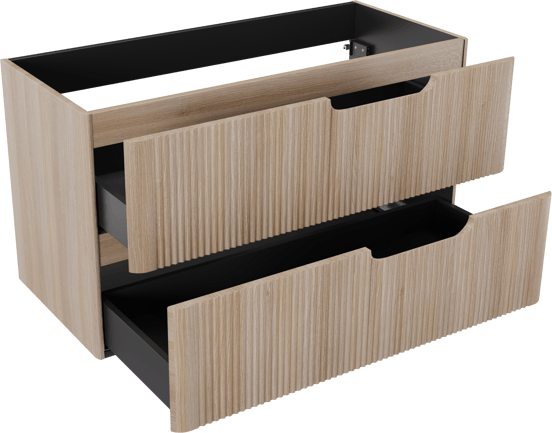 Linie Curvo hängender möbelstück Waschtischunterschränke 100 x 46 cm Eiche Hell 2 Schubladen, Vert. Sym. Rippe