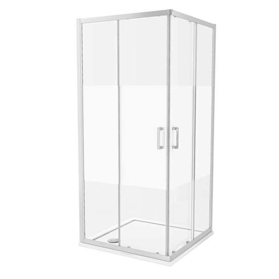 Luca Varess Vidor paroi de douche avec accès d'angle et 2 portes coulissantes 90 x 90 cm verre transparent avec bande matte profil chrome brillant