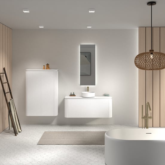 Balmani Moon Badhochschrank: Hängend, weiß matt, 90 x 32 x 130 cm