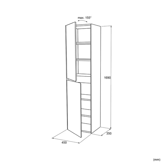 Balmani Mitra/Idra Badhochschrank: Hängend, Schwarz Matt, 45 x 35 x 169 cm