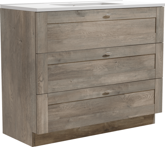 Linie Classo freistehendes Möbelstück Set: 100 x 46 cm, Graue Eiche, mit Vano Einzelwaschtisch, Marmorkomposit Weiß glänzend