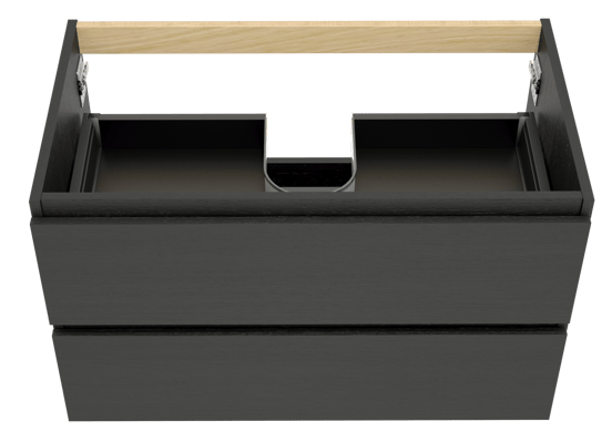 Balmani Lucida hängender Waschbeckenunterschrank: 90 x 55 cm, Eiche Schwarz, 2 Schubladen