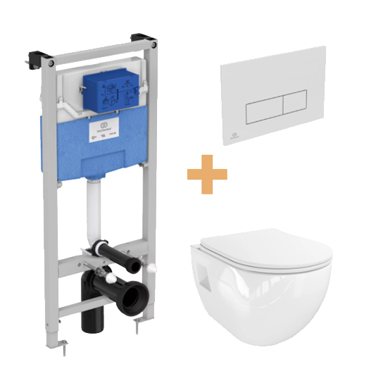 Linie Waldo wc suspendu blanc brillant sans rebord avec Ideal Standard ProSys bâti-support et plaque de commande
