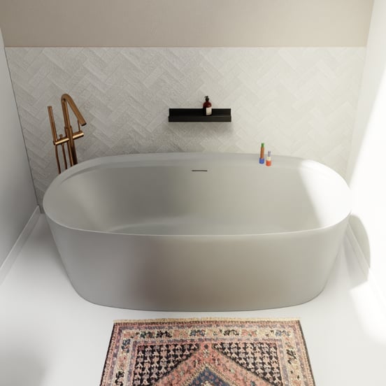 Luca Varess Sutilo ovale baignoire îlot 170 x 80 cm acrylique grise avec tablette intégrée