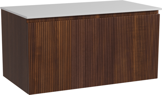 Storke Ribs hängendes Möbelstück Set: 95 x 52 cm, Nussbaum, mit Tavola Einzel Waschtischplatte, Solid Surface, Weiß matt, Vertikale symmetrische gerade Rippe