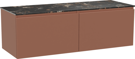 Balmani Sfera zwevend badmeubel 150 x 55 cm cotto met Stretto enkel of dubbel wastafelblad in marmer portoro gold