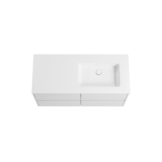 Storke Seda zwevend badmeubel 120 x 52 cm mat wit met Mata asymmetrisch rechtse wastafel in solid surface mat wit