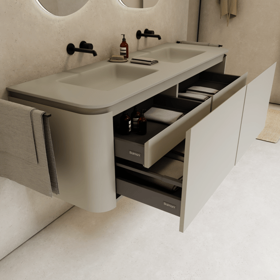 Balmani Moon dubbele wastafel mat zijdegrijze top solid 160 x 55 cm